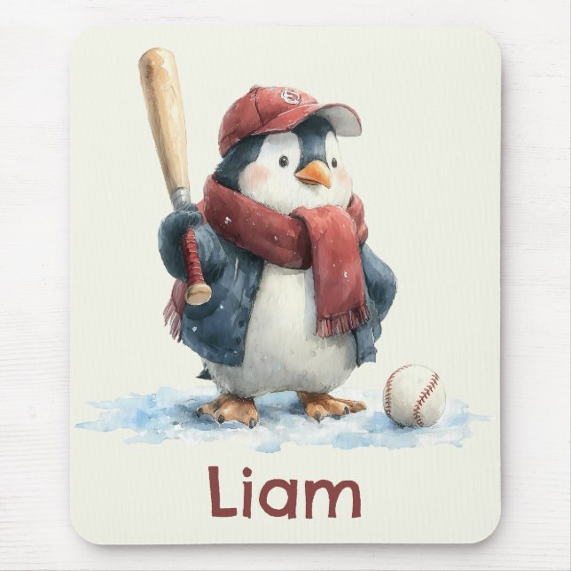 Personalisierter Winter Pinguin Baseball Kind Mousepad (Vorne)