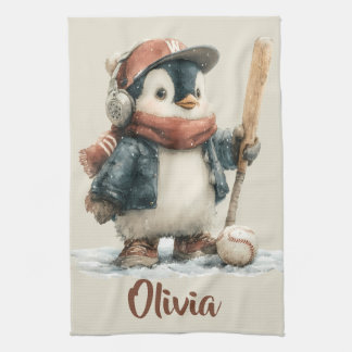 Personalisierter Winter-Pinguin-Baseballanzug für Geschirrtuch