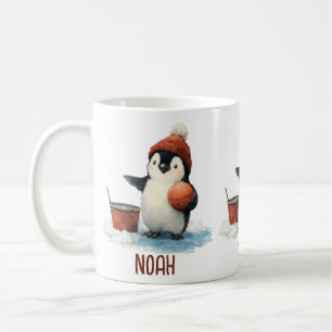 Personalisierter Winter-Pinguin-Basketball-Junior Kaffeetasse