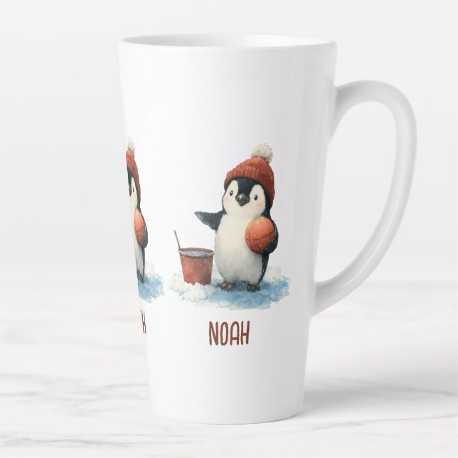 Personalisierter Winter-Pinguin-Basketball Kind Milchtasse (Rechts)