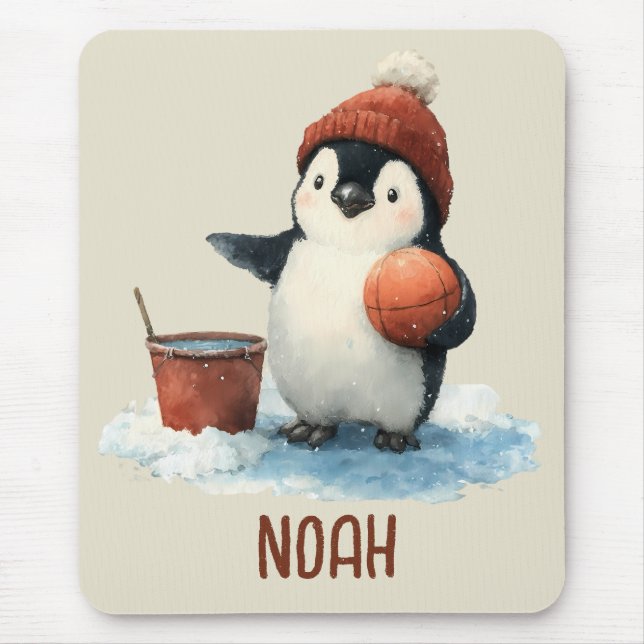 Personalisierter Winter-Pinguin-Basketball Kind Mousepad (Vorne)