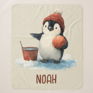 Personalisierter Winter-Pinguin-Basketball Kind Sherpadecke