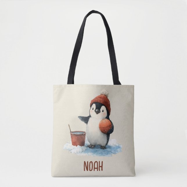 Personalisierter Winter-Pinguin-Basketball Kind Tasche (Vorderseite)