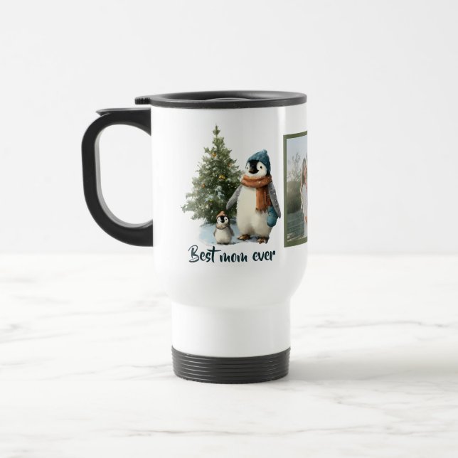 Personalisierter Winter-Pinguin „Beste Mutter über Reisebecher (Links)