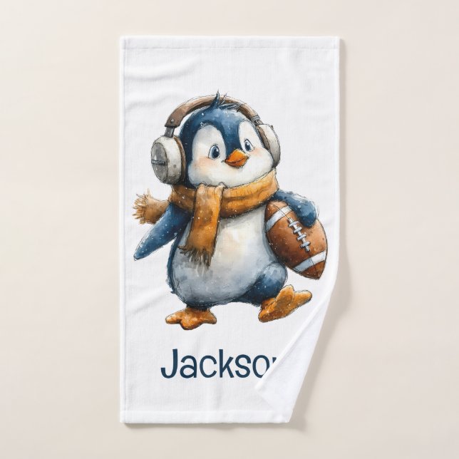 Personalisierter Winter-Pinguin-Fußball-Junior Badhandtuch Set (Handtuch)