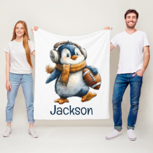 Personalisierter Winter-Pinguin-Fußball-Junior Fleecedecke