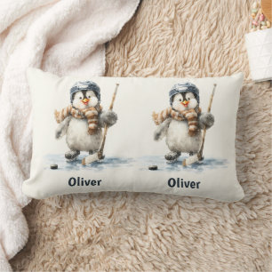 Personalisierter Winter-Pinguin-Hockey-Junior Lendenkissen