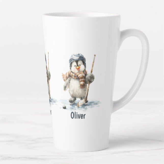 Personalisierter Winter-Pinguin-Hockey-Junior Milchtasse (Rechts)