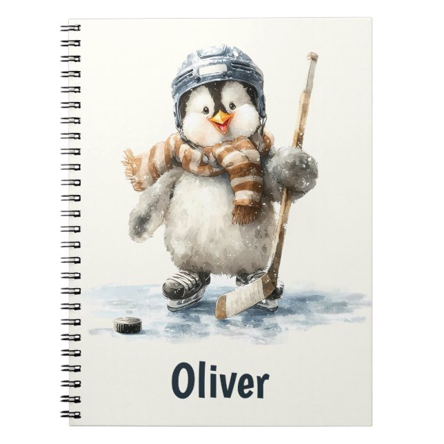Personalisierter Winter-Pinguin-Hockey-Kid Notizblock (Vorderseite)