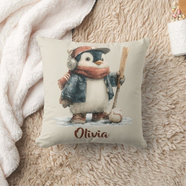 Personalisierter Winter-Pinguin-Softball-Kind Kissen (Decke)