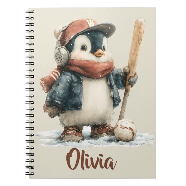 Personalisierter Winter-Pinguin-Softball-Kind Notizblock (Vorderseite)