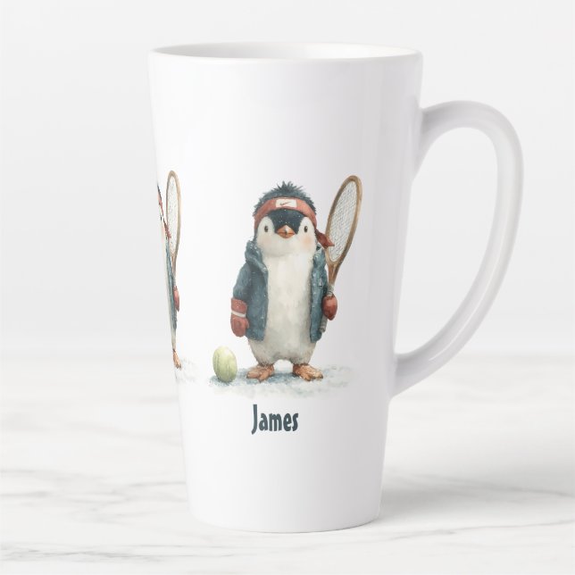 Personalisierter Winter-Pinguin-Tennis-Kid Milchtasse (Rechts)