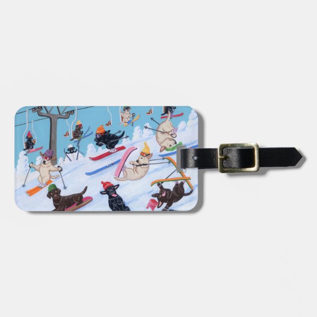 Personalisierter Winter-Spaß Ski fahrende Gepäckanhänger (Vorderseite horizontal)