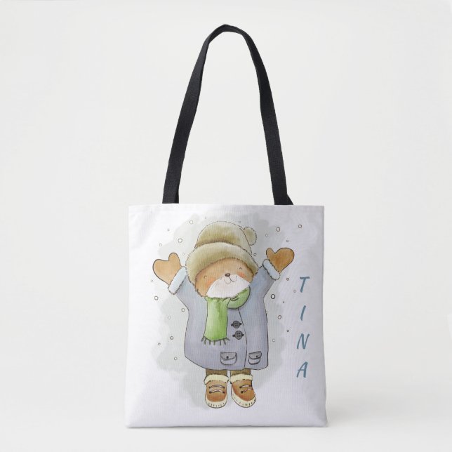 Personalisierter Winterbär Tasche (Vorderseite)