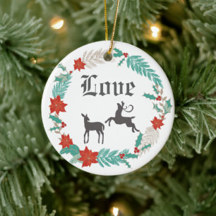 Personalisierter Winterbrand und LIEBE des Hirschk Keramik Ornament