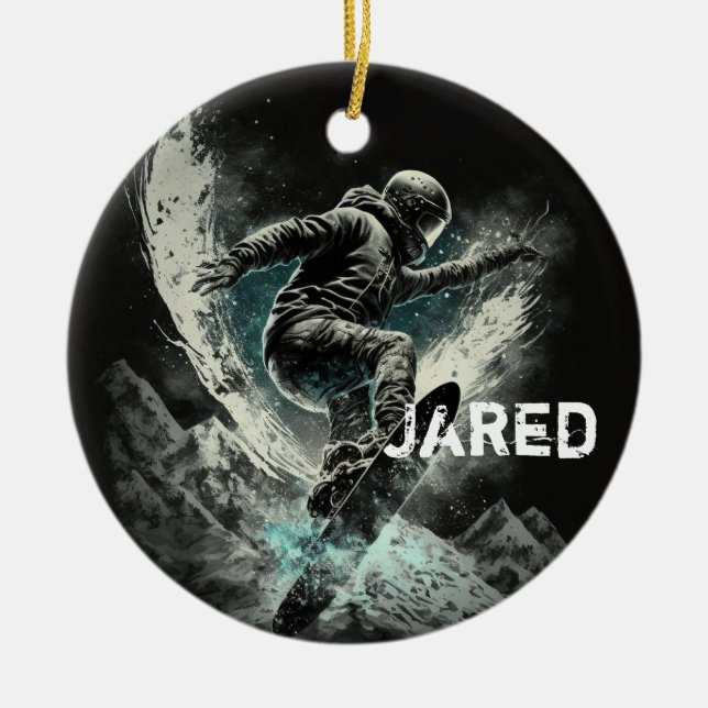 Personalisierter Wintersport mit Snowboarden Keramik Ornament (Vorne)