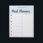 Personalisierter Wochenmehlplaner Notizblock<br><div class="desc">Personalisierten wöchentliche Feinschmecker Notepad. Erstellen Sie einen individuellen Notizblock-Essensplaner für Ihre Familienküche. Platz zum Schreiben von Essensplänen für jeden Wochentag. Fügen Sie auch Lebensmittel und mehr zu den Einkaufslisten Veranstalter. Moderner minimalistischer Schriftart und hübsches Kalligraphiedesign.</div>