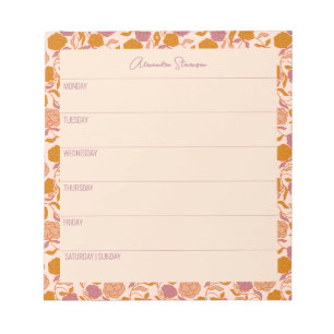 Personalisierter Wochenplaner Vintage Orange Flora Notizblock