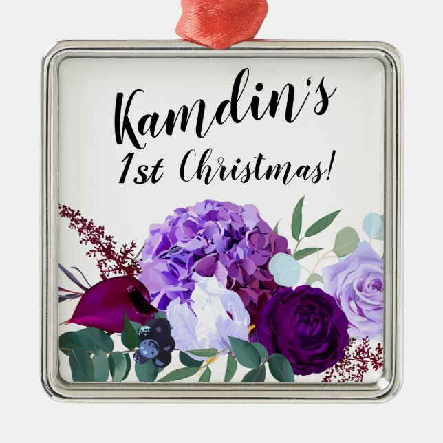 Personalisierter XMAS Ornament Lavendel Hibiskus Aus Metall (Vorne)