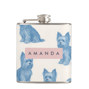 Personalisierter Yorkshire Terrier Blau Namensgesc Flachmann