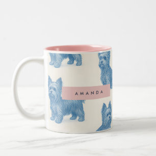 Personalisierter Yorkshire Terrier Blau Namensgesc Zweifarbige Tasse