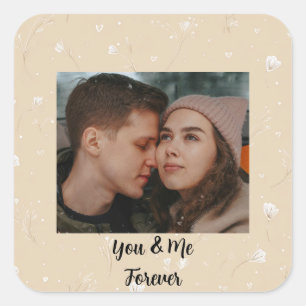 Personalisierter „You & Me Forever“-Fotosticker Quadratischer Aufkleber