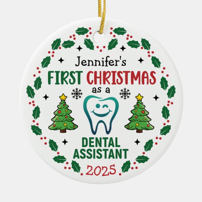 Personalisierter Zahnarzt Erster Weihnachtsbaum Keramik Ornament (Vorne)