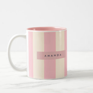 Personalisierter zarter rosa und cremefarbener Str Zweifarbige Tasse