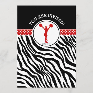 Personalisierter Zebra-Druckschrei oder Pom in Rot Einladung