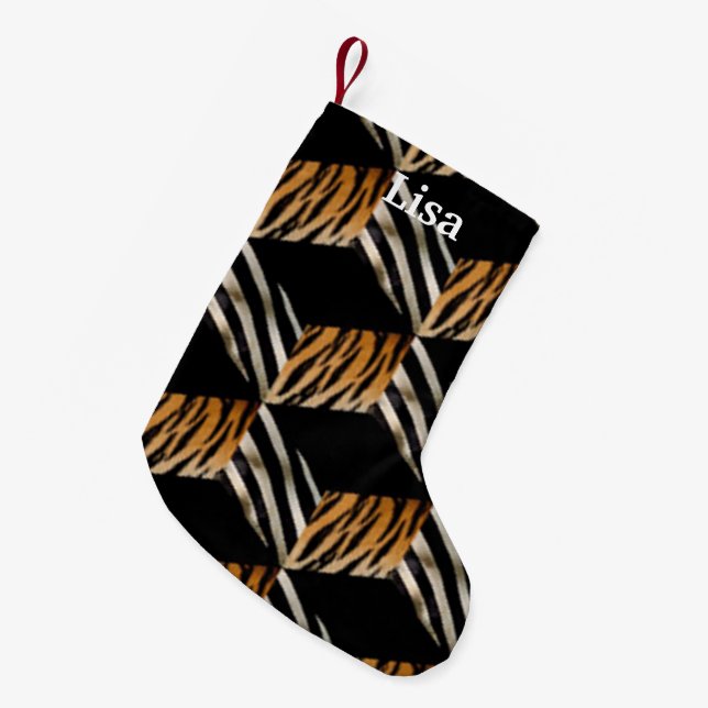 Personalisierter Zebra & Tiger Weihnachten Strumpf Kleiner Weihnachtsstrumpf (Vorderansicht (hängend))