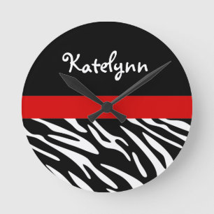 Personalisierter Zebrastreifen mit roter Wall-Uhr Runde Wanduhr