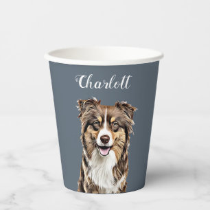 Personalisierter, Zeichnend Collie Dog an der Gren Pappbecher