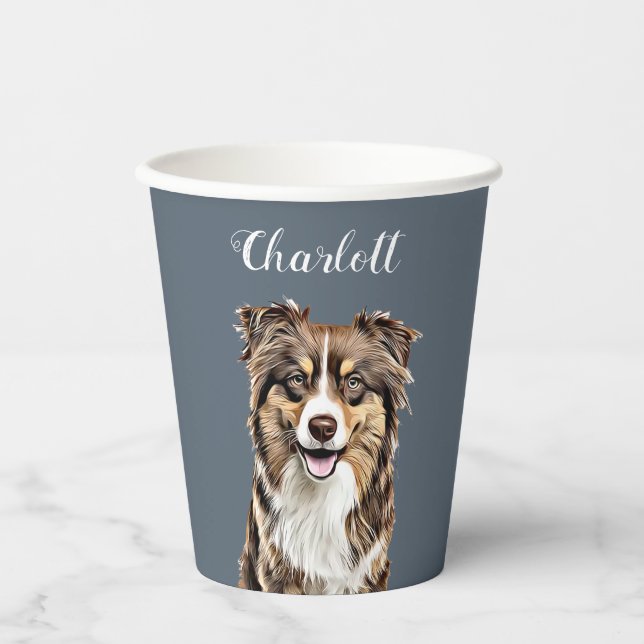 Personalisierter, Zeichnend Collie Dog an der Gren Pappbecher (Vorderseite)
