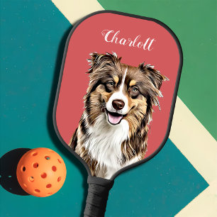 Personalisierter, Zeichnend Collie Dog an der Gren Pickleball Schläger