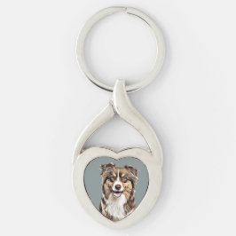 Personalisierter, Zeichnend Collie Dog an der Gren Schlüsselanhänger