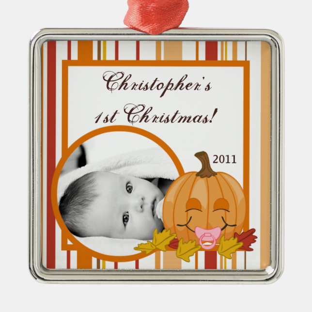Personalisierter Zierkürbis Herbst Silbernes Ornament (Vorne)