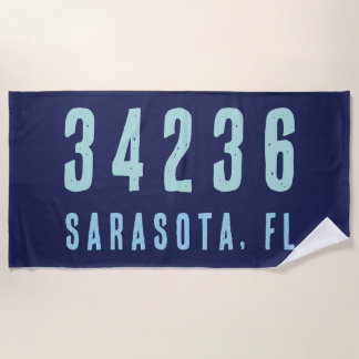 Personalisierter Zip-Code, Stadt, Staat | Navy Blu Strandtuch