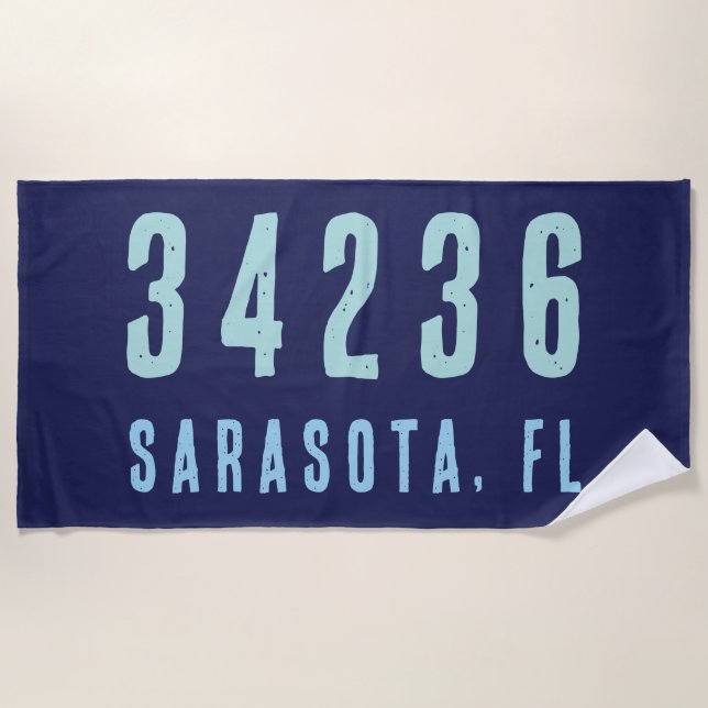 Personalisierter Zip-Code, Stadt, Staat | Navy Blu Strandtuch (Vorderseite)