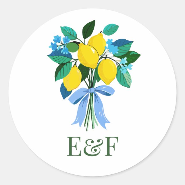 Personalisierter Zitronen-Brautjungfer-Party-Monog Runder Aufkleber (Vorderseite)