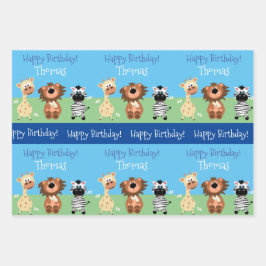Personalisierter Zoo Themenkids Geschenkpapier Set
