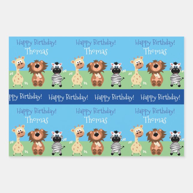 Personalisierter Zoo Themenkids Geschenkpapier Set (Vorderseite)