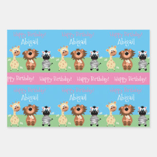 Personalisierter Zoo Themenkids Geschenkpapier Set
