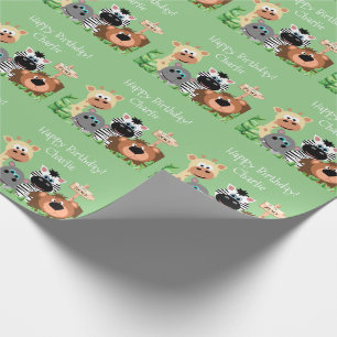 Personalisierter Zootier Geburtsdatum Grüne Leaf Geschenkpapier