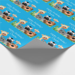 Personalisierter Zootier Geburtsdatum Grüne Leaf Geschenkpapier