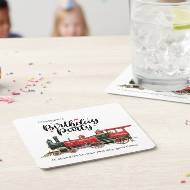 Personalisierter Zug Geburtstagsparty Untersetzer (Personalized Train Birthday Party Coaster)