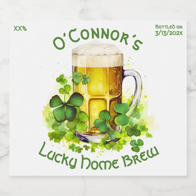 Personalisierter Zuhause Brew St Patrick's Day Bierflaschenetikett (Einzelnes Label)