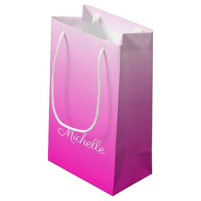 Personalisierter zweifarbiger Farbverlauf ombre ho Kleine Geschenktüte (Rückseite Schrägansicht)