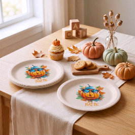 Personalisierter zwinkerender Kürbis-Halloween-Pap Pappteller