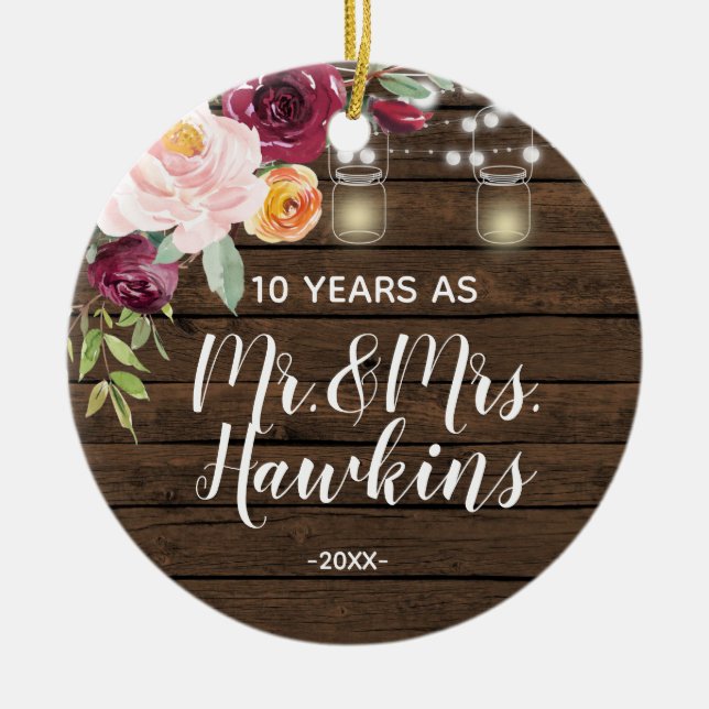 Personalisiertes 10-jähriges Jubiläum Keramik Ornament (Vorne)