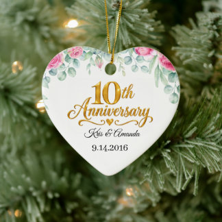 Personalisiertes 10. Jubiläums-Ornament Keramik Ornament